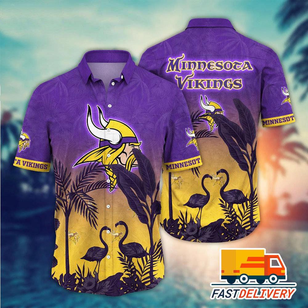 minnesota vikings flamingo sunset hawaiian shirt 4iiyh