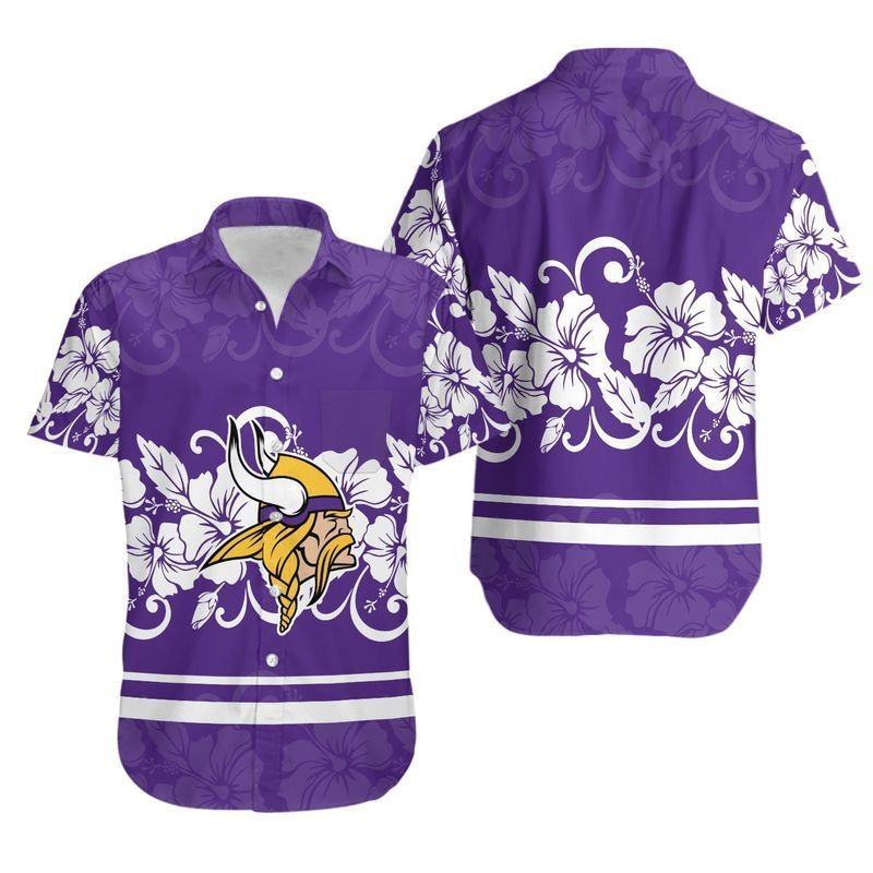 minnesota vikings hibiscus wave hawaiian shirt