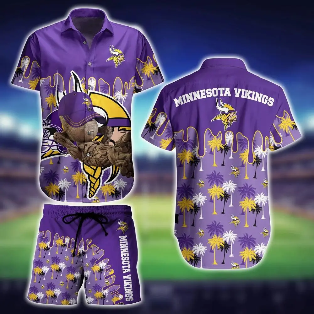 minnesota vikings palm drip hawaiian shirt 98gj9