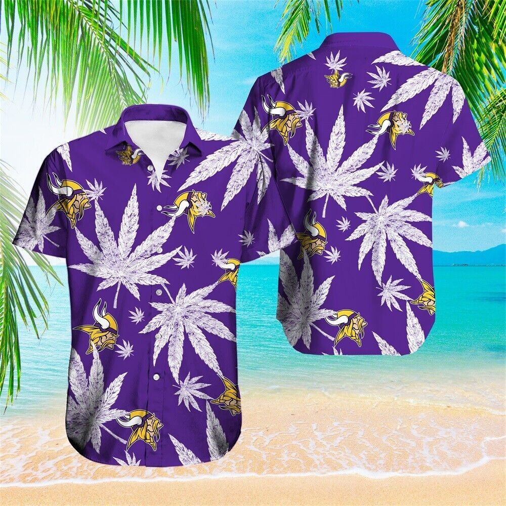 minnesota vikings purple paradise palm hawaiian shirt