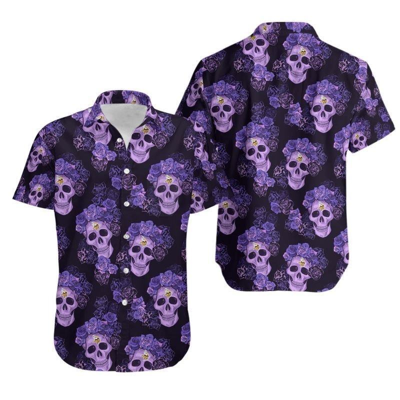 minnesota vikings purple skulls aloha shirt