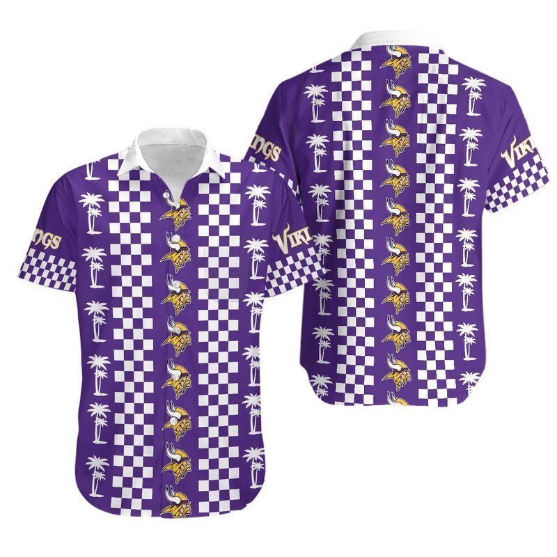 minnesota vikings retro checkered hawaiian shirt