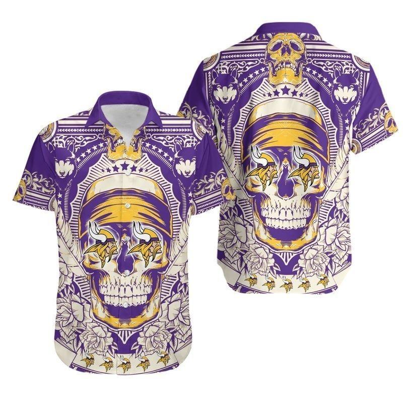 minnesota vikings skull emblem hawaiian shirt zb196