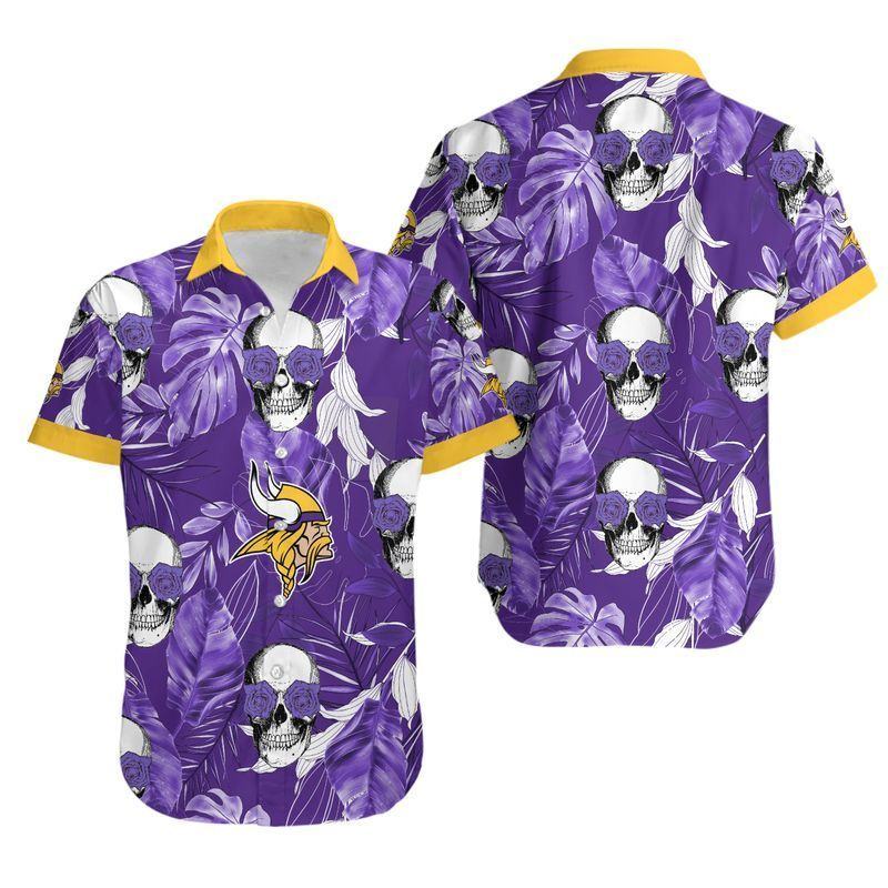 minnesota vikings skull leaves hawaiian shirt 8vyib