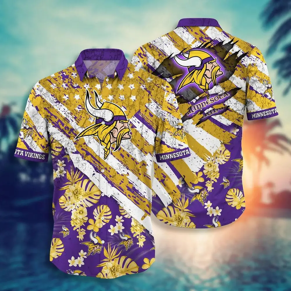 minnesota vikings stripes blooms hawaiian shirt pyla8