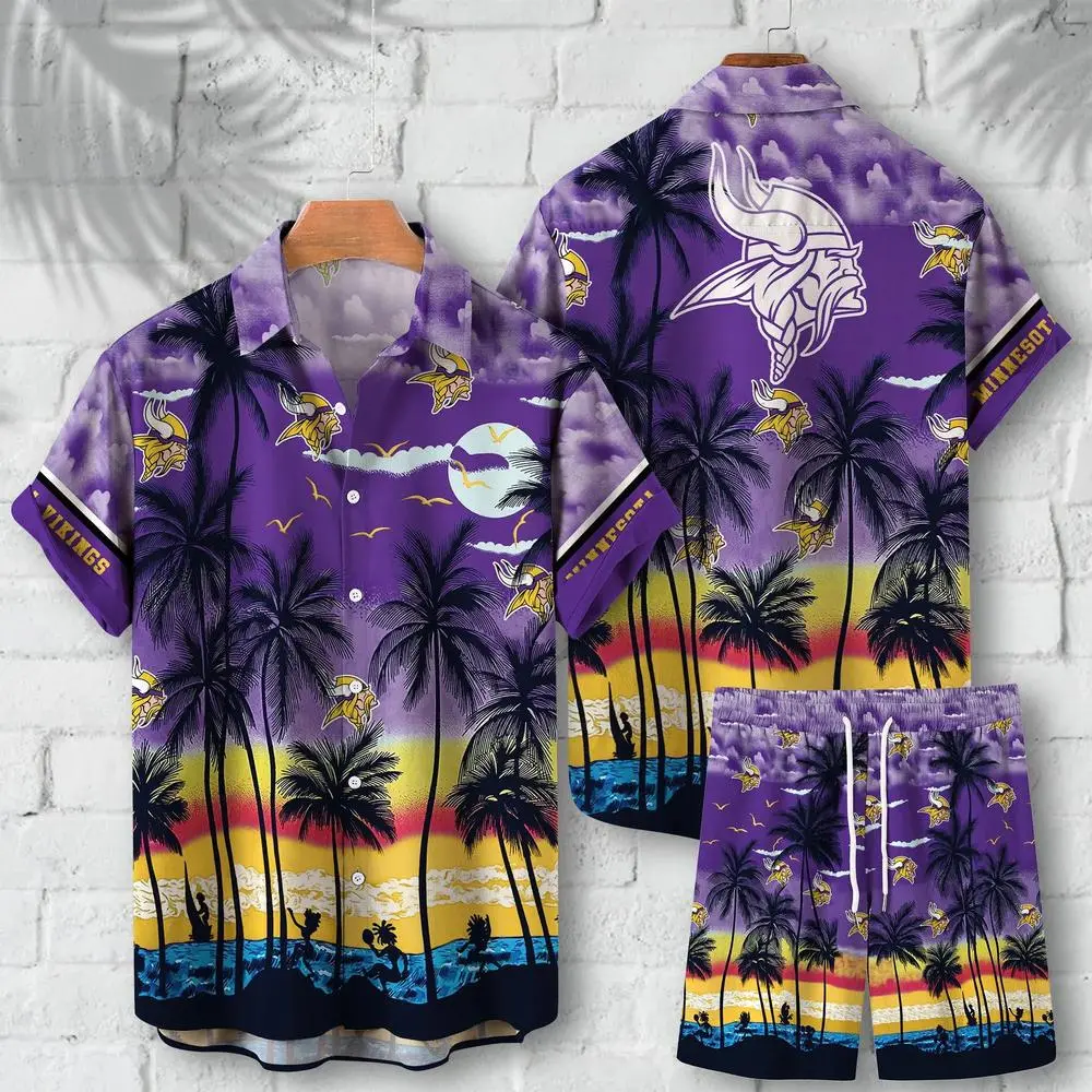 minnesota vikings sunset paradise hawaiian shirt w1is7