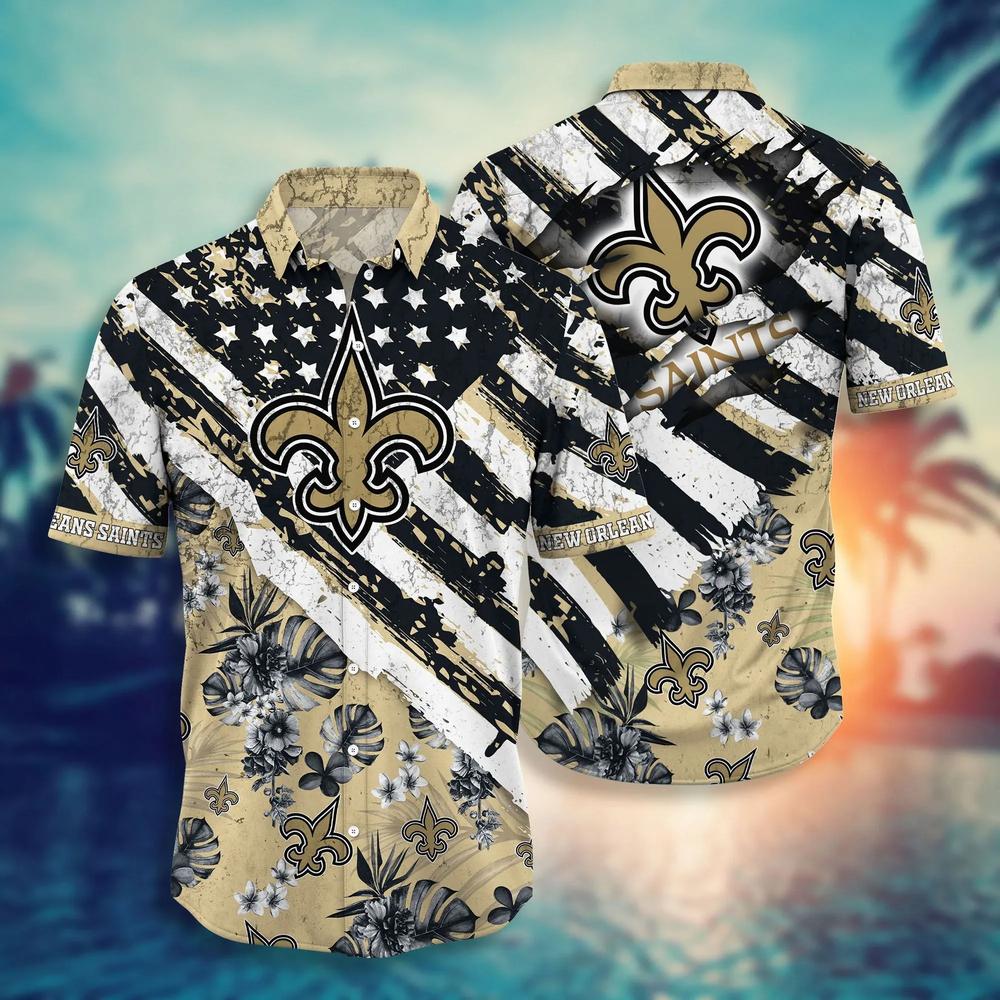 new orleans saints american flag beach hawaiian shirt