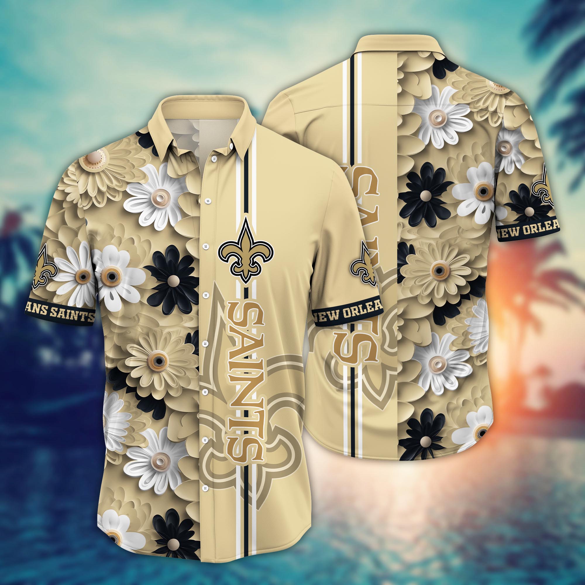 new orleans saints golden petal stripe hawaiian shirt kv563