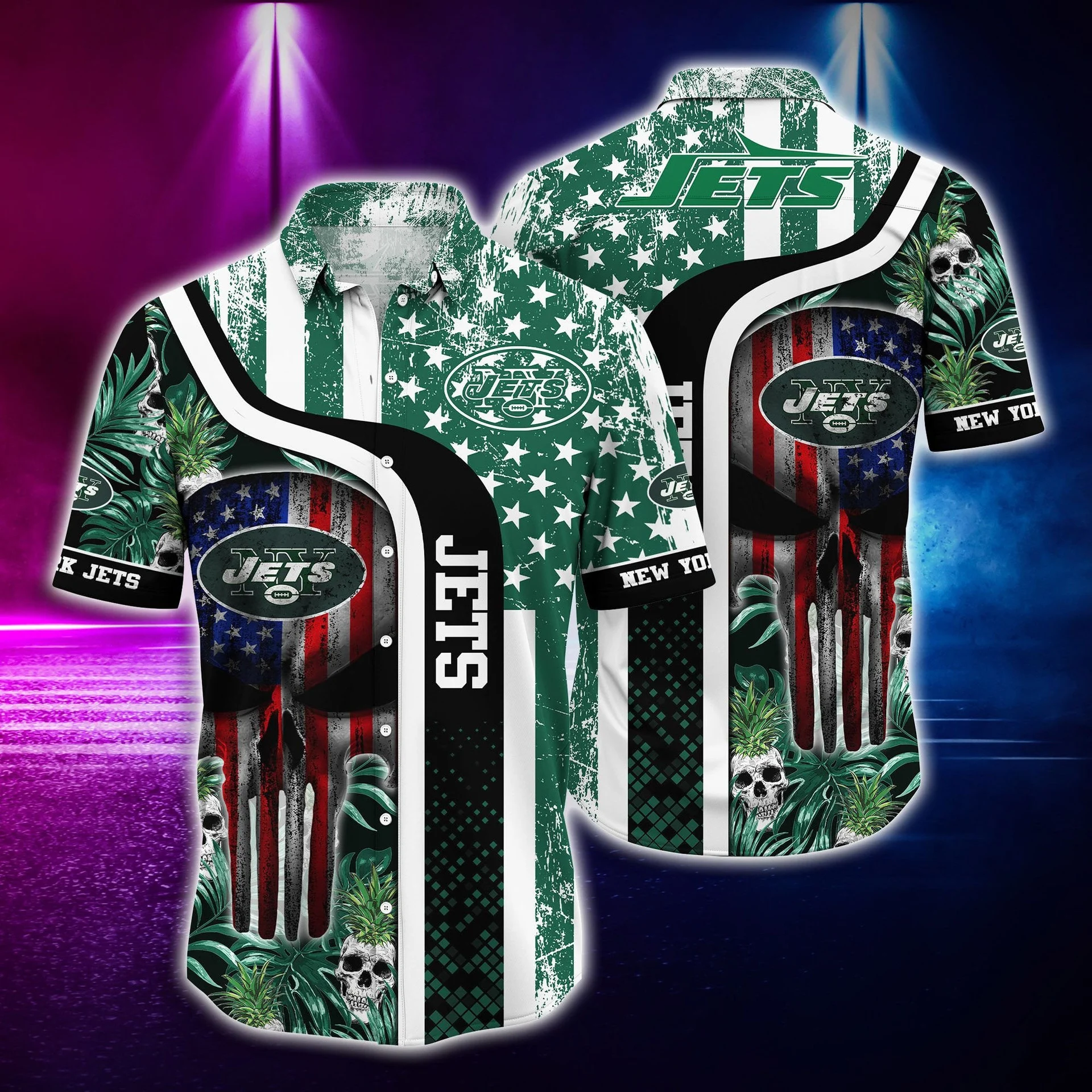 new york jets stars and skulls hawaiian shirt 40sln