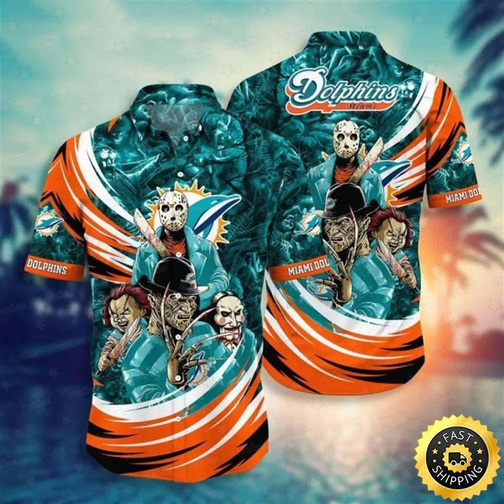 nfl miami dolphins halloween aqua orange hawaiian shirt 72cuy