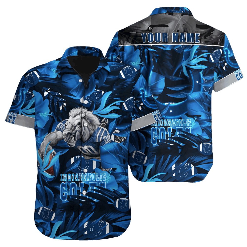 personalized indianapolis colts blue wave floral hawaiian shirt w1y3j