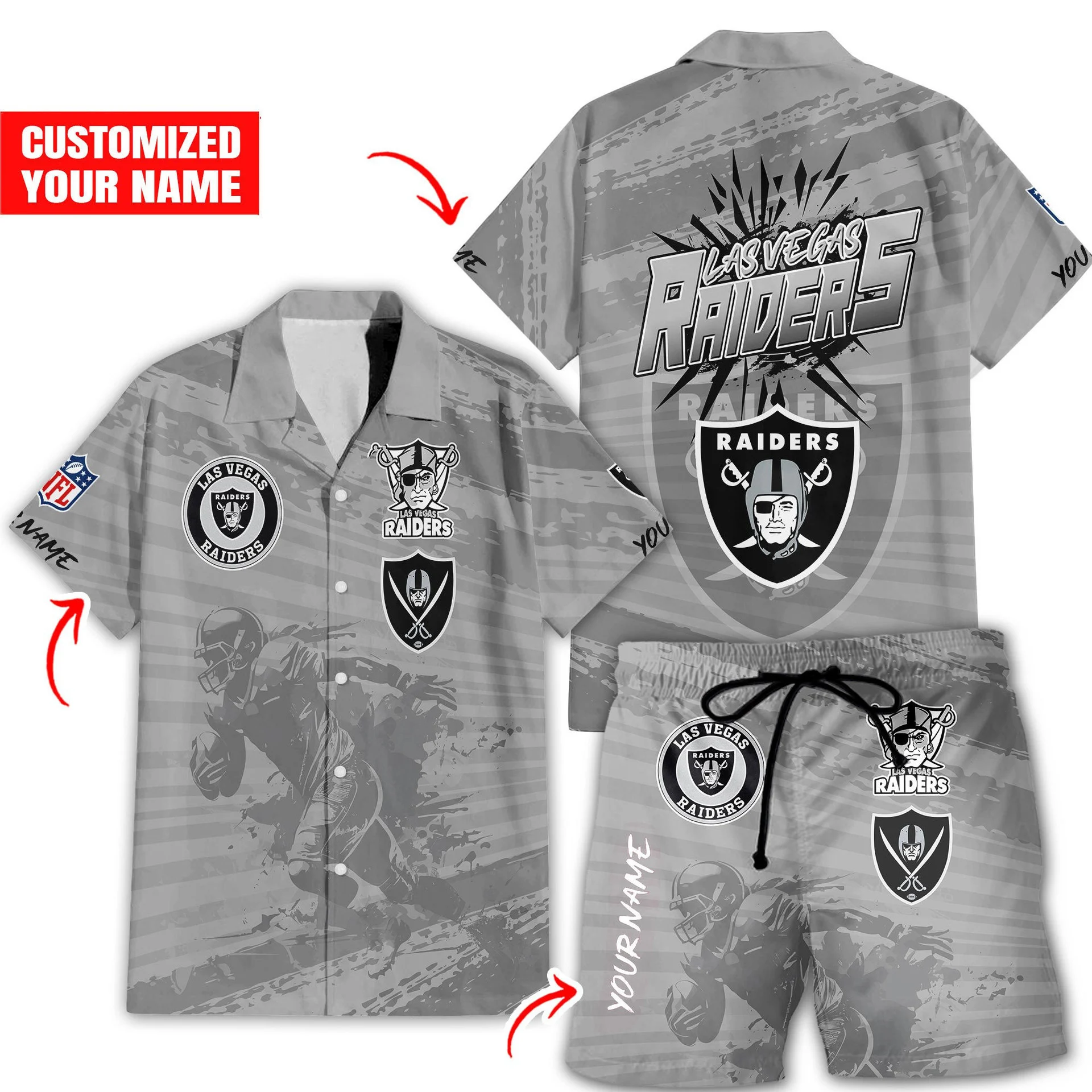 personalized las vegas raiders custom gray champion hawaiian shirt 0z4nl