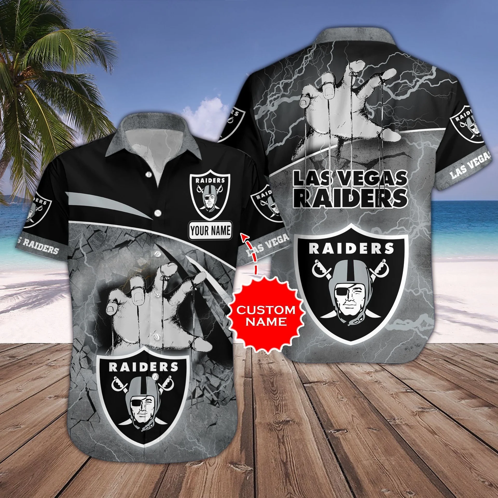 personalized las vegas raiders lightning grip hawaiian shirt zr1ns