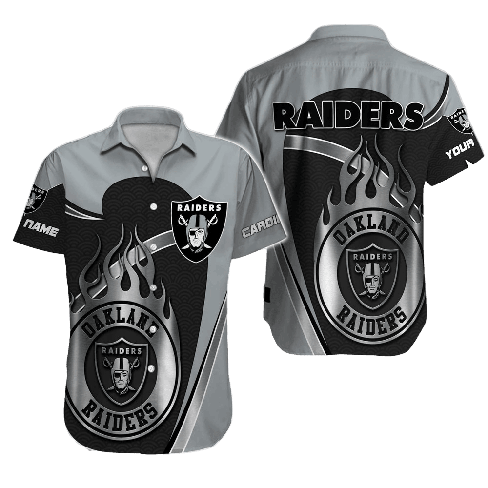 personalized las vegas raiders silver flame hawaiian shirt us6i9