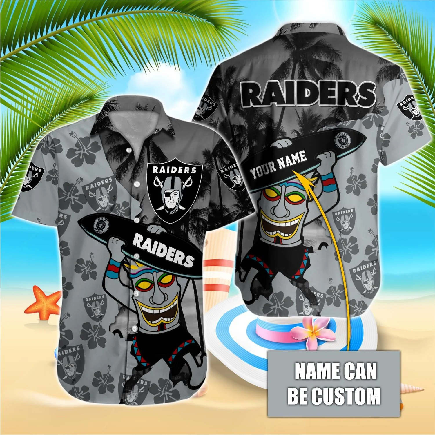 personalized las vegas raiders tiki surfer hawaiian shirt n1ukb