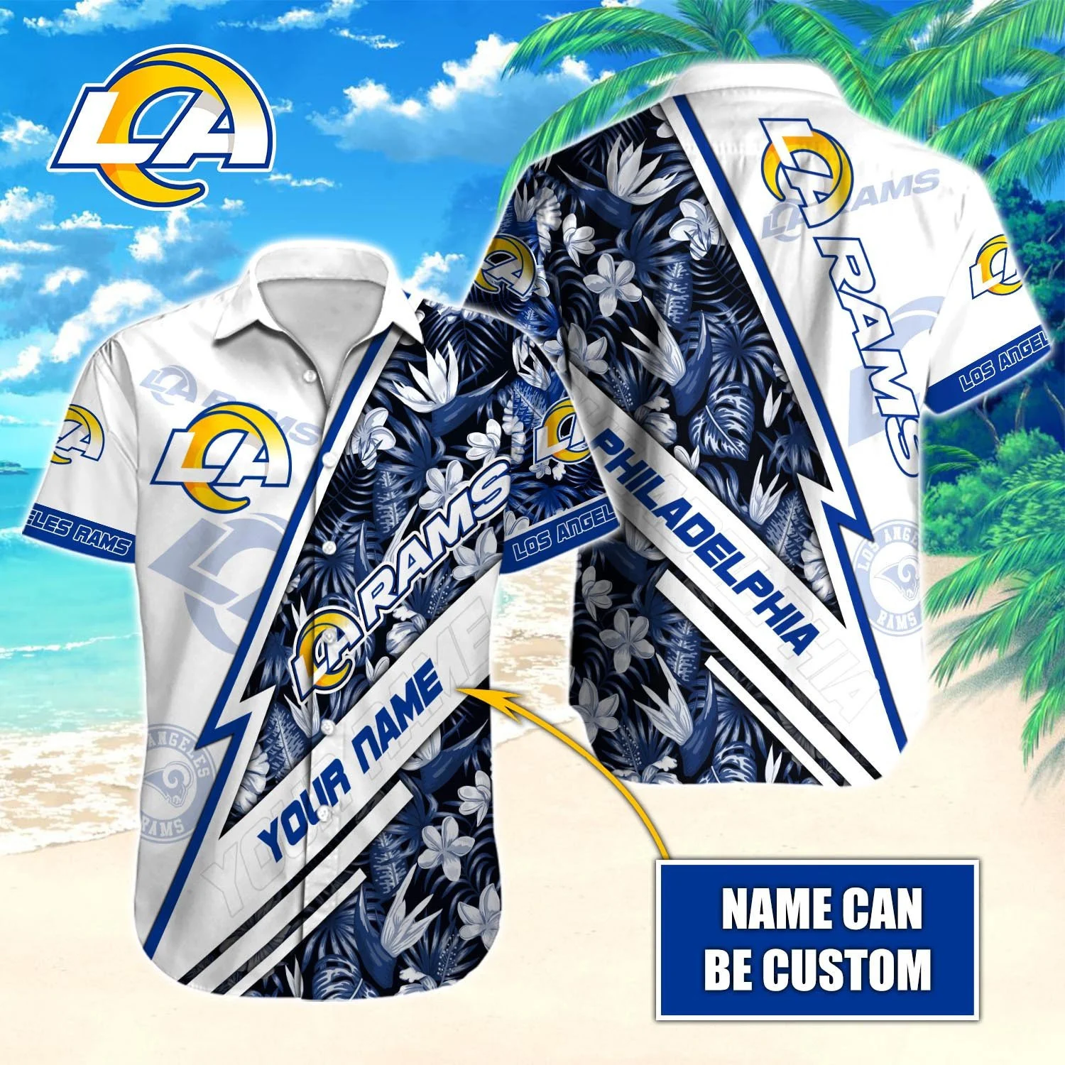 personalized los angeles rams lightning floral hawaiian shirt