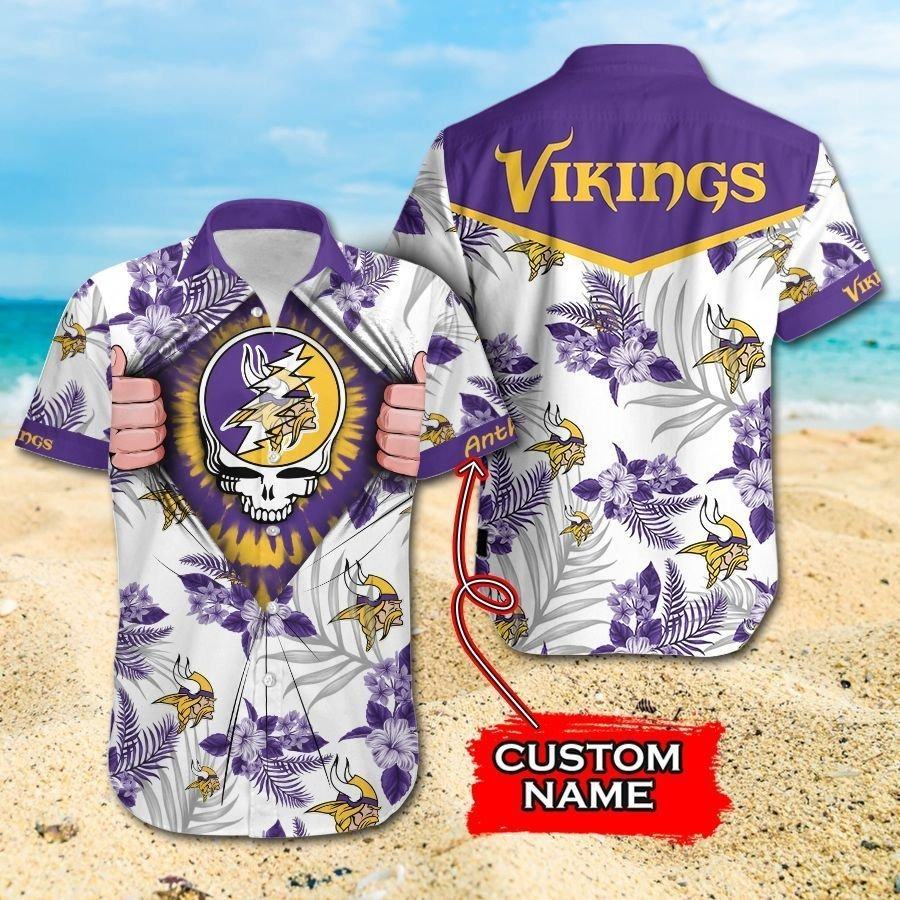 personalized minnesota vikings floral shield hawaiian shirt