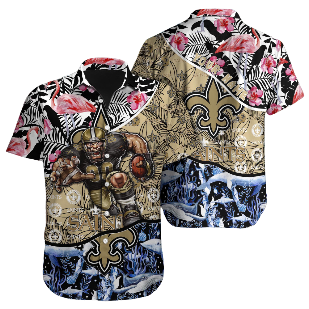 personalized new orleans saints flamingo wave hawaiian shirt