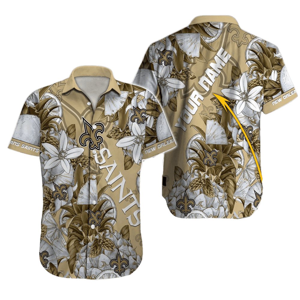 personalized new orleans saints floral gold hawaiian shirt j0283