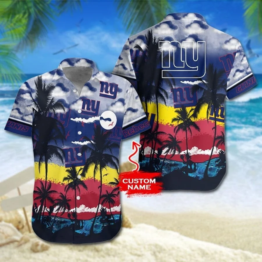 personalized new york giants sunset beach vibes hawaiian shirt 3895r