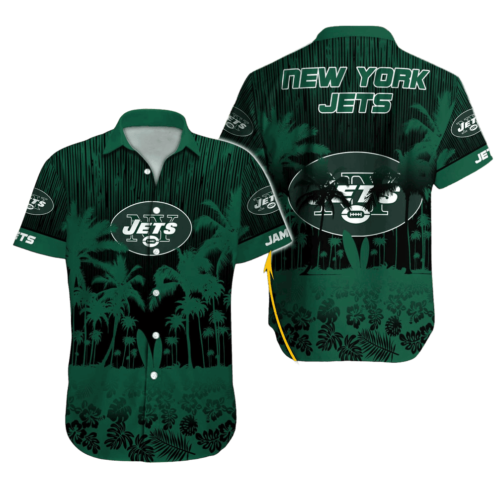 personalized new york jets tropical silhouette hawaiian shirt jptuf