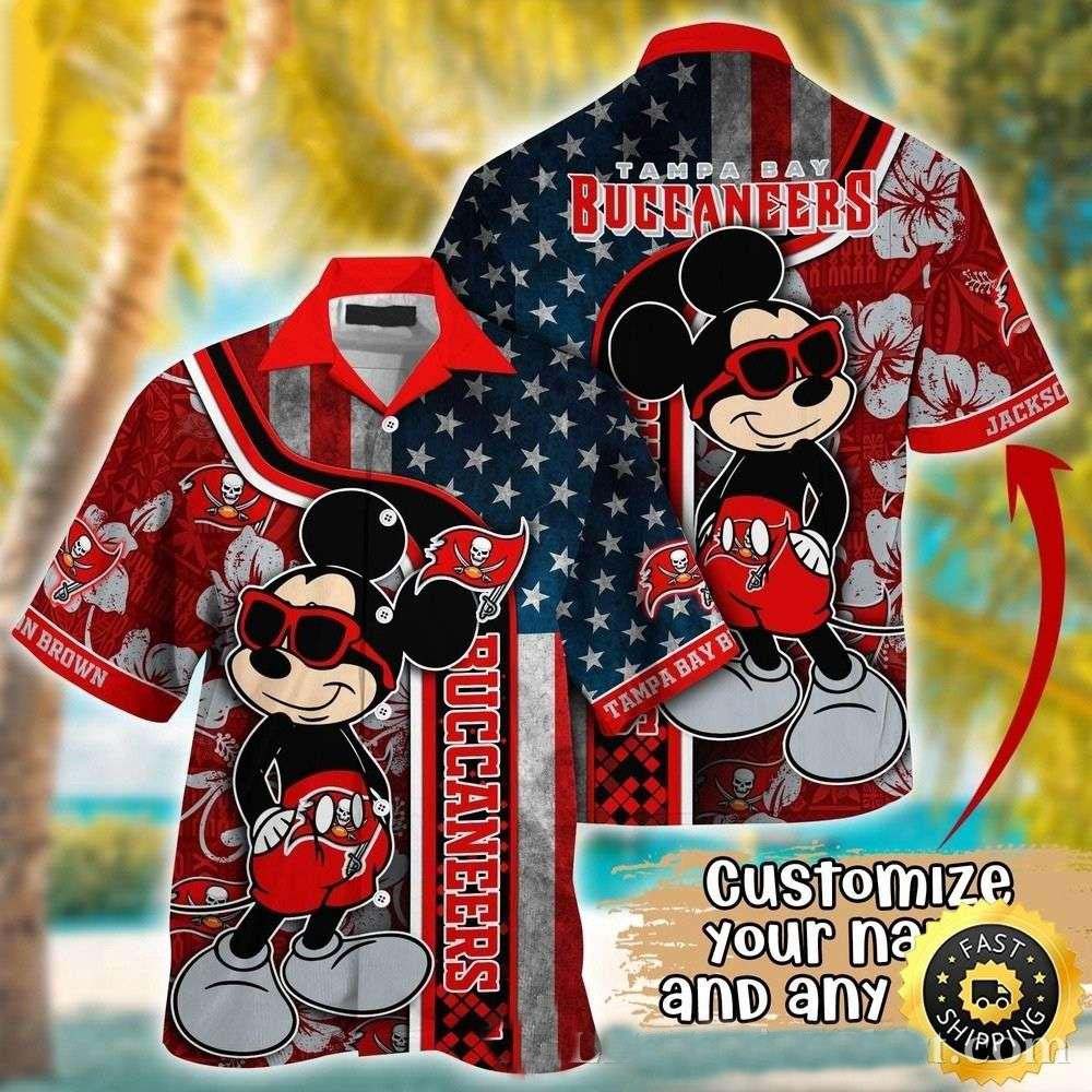 personalized tampa bay buccaneers mickey american flag hawaiian shirt b9vku