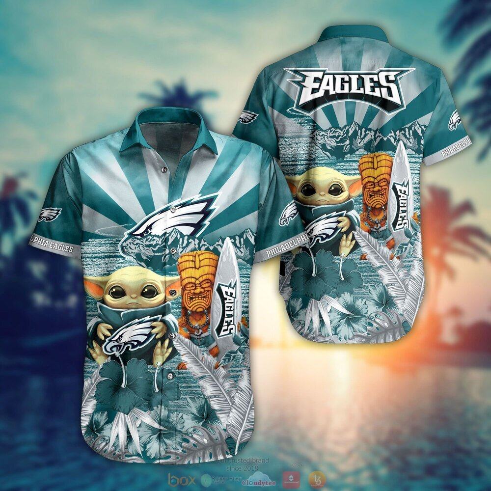 philadelphia eagles baby yoda tiki hawaiian shirt 7ymb3