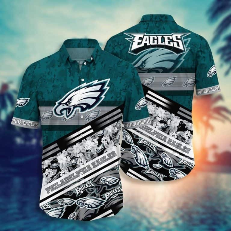 philadelphia eagles bold floral stripes hawaiian shirt