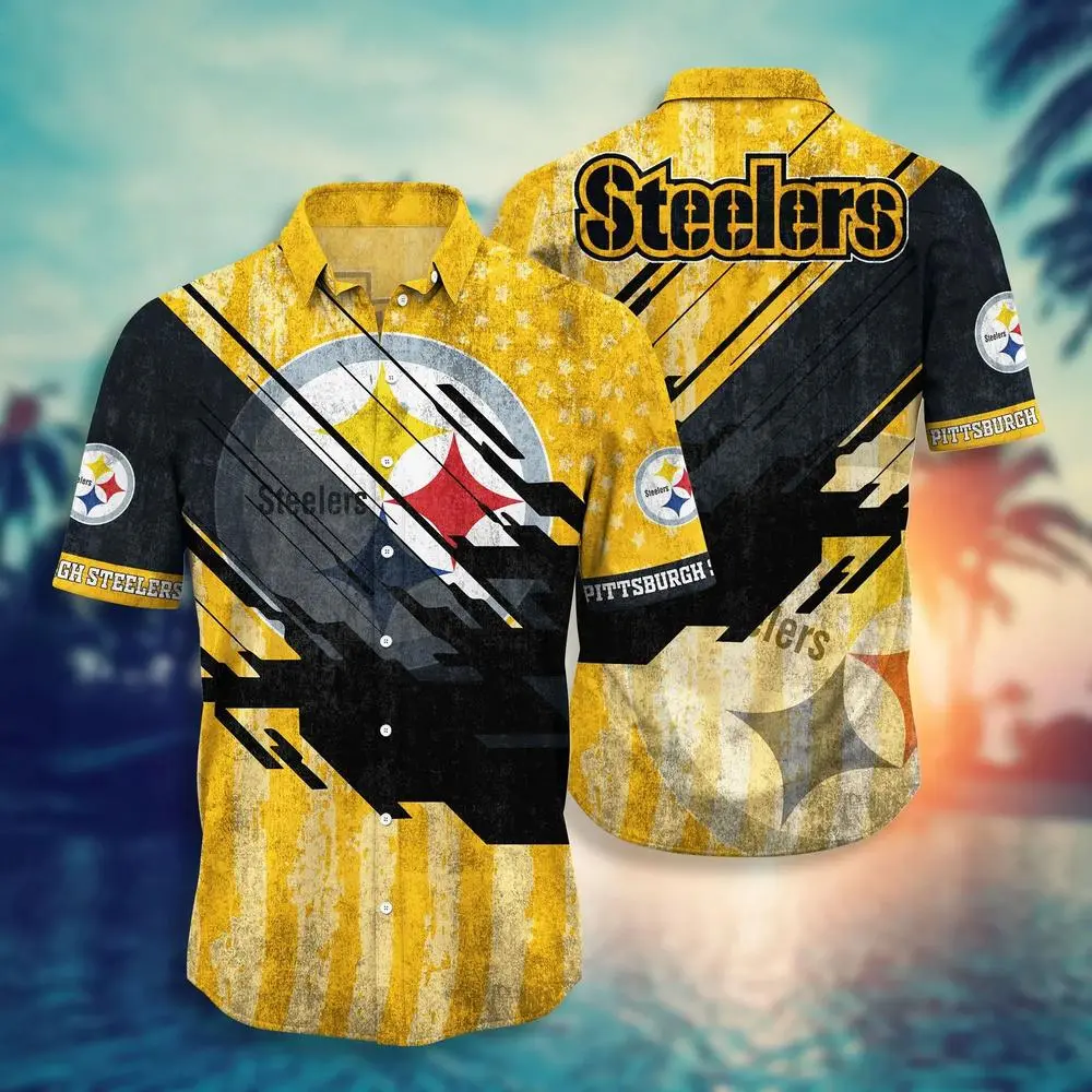 pittsburgh steelers grunge stripes hawaiian shirt clmd2