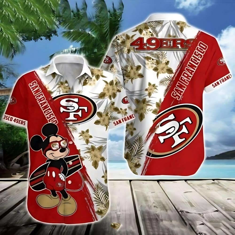 san francisco 49ers mickeys hibiscus adventure hawaiian shirt