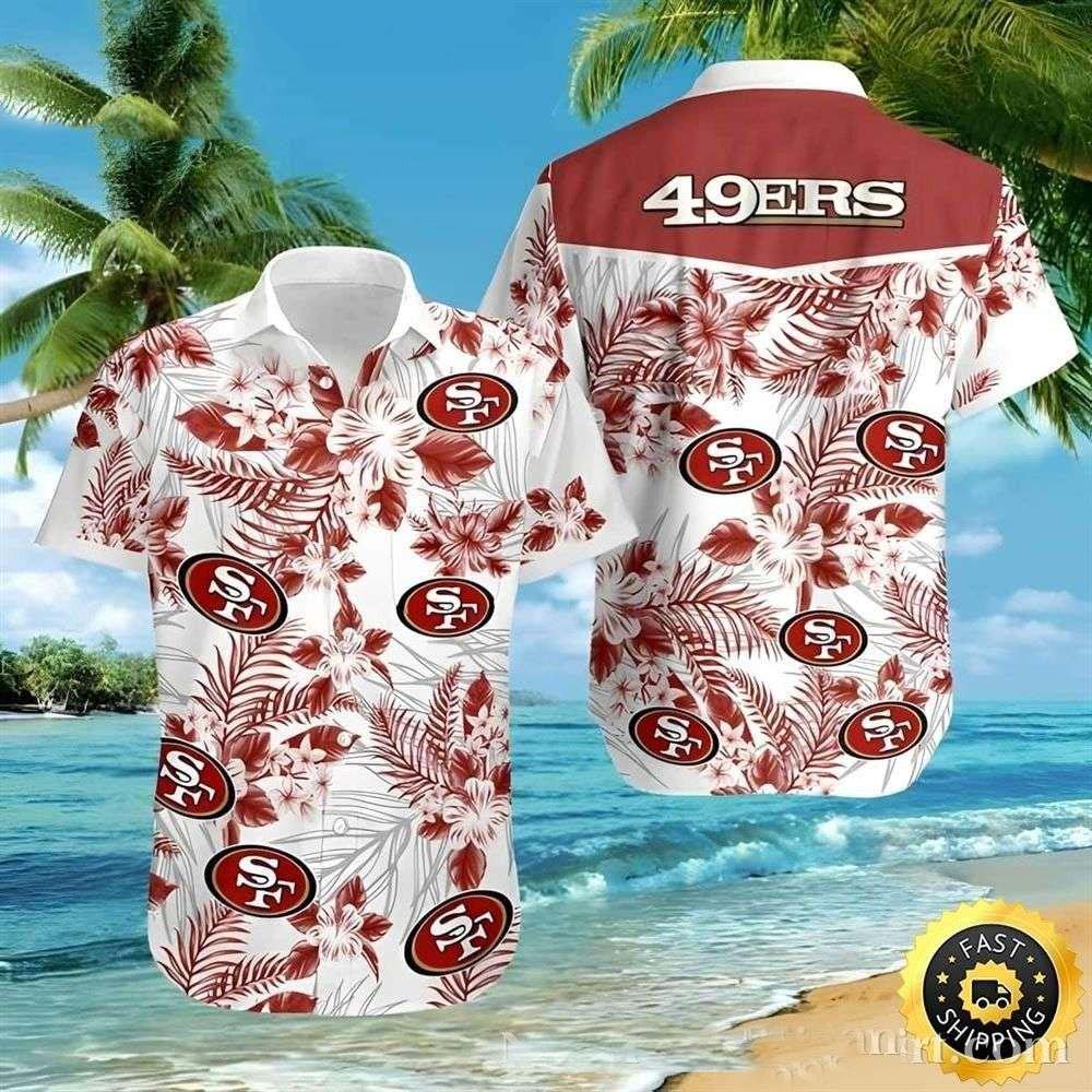 san francisco 49ers white floral blitz hawaiian shirt