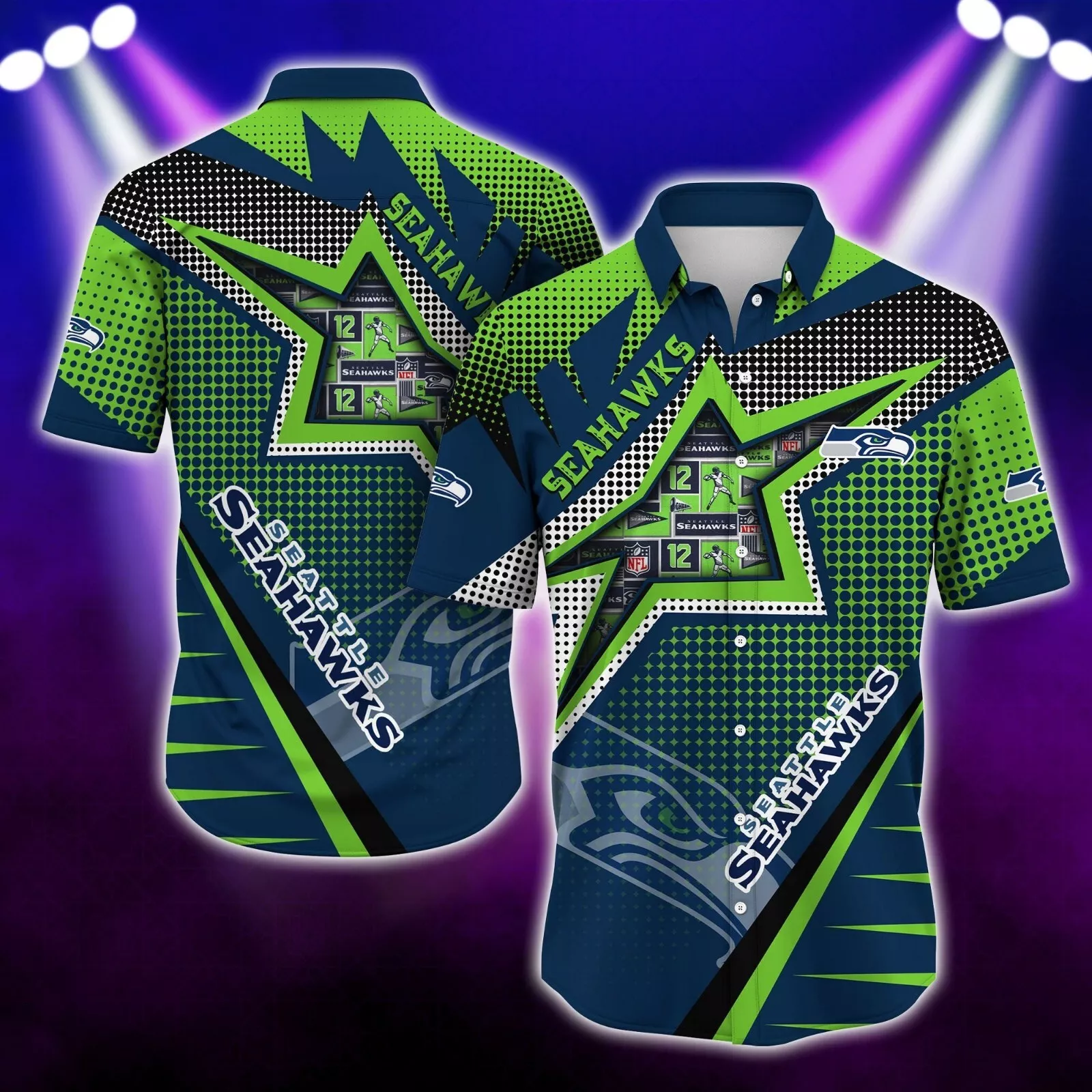 seattle seahawks starburst game day hawaiian shirt dsjsv