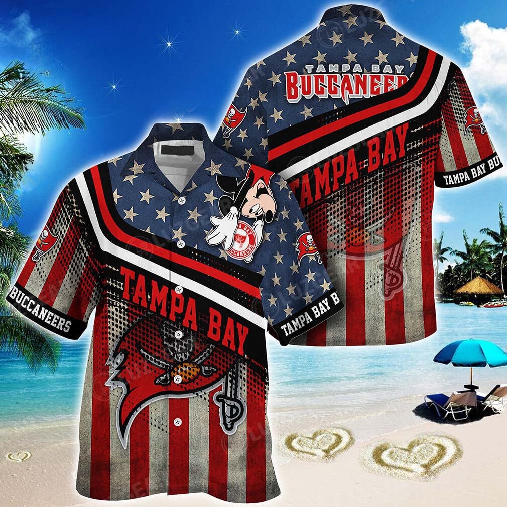 tampa bay buccaneers mickey graphic american flag hawaiian shirt o7qsy