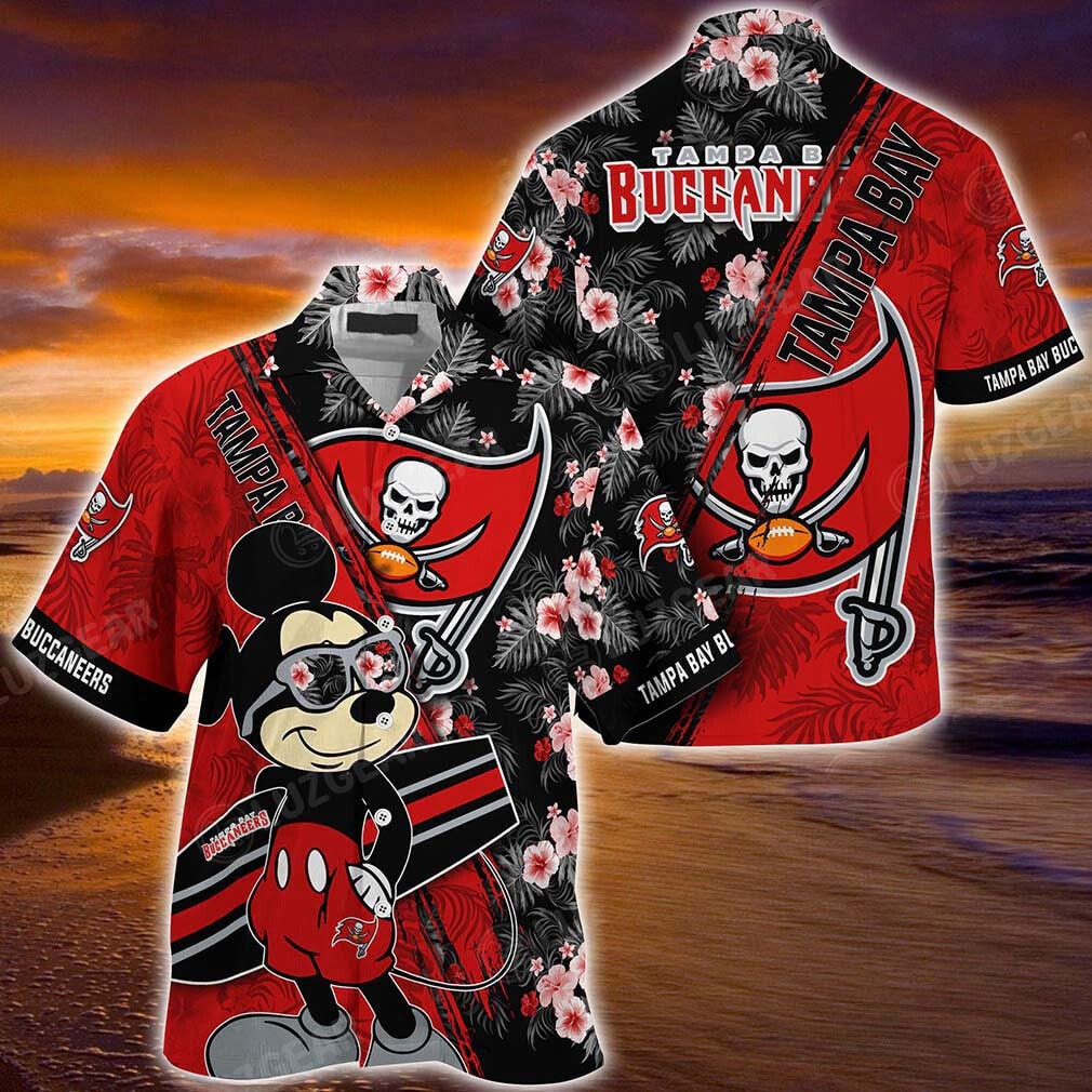 tampa bay buccaneers mickey print floral pattern hawaiian shirt 3jrob