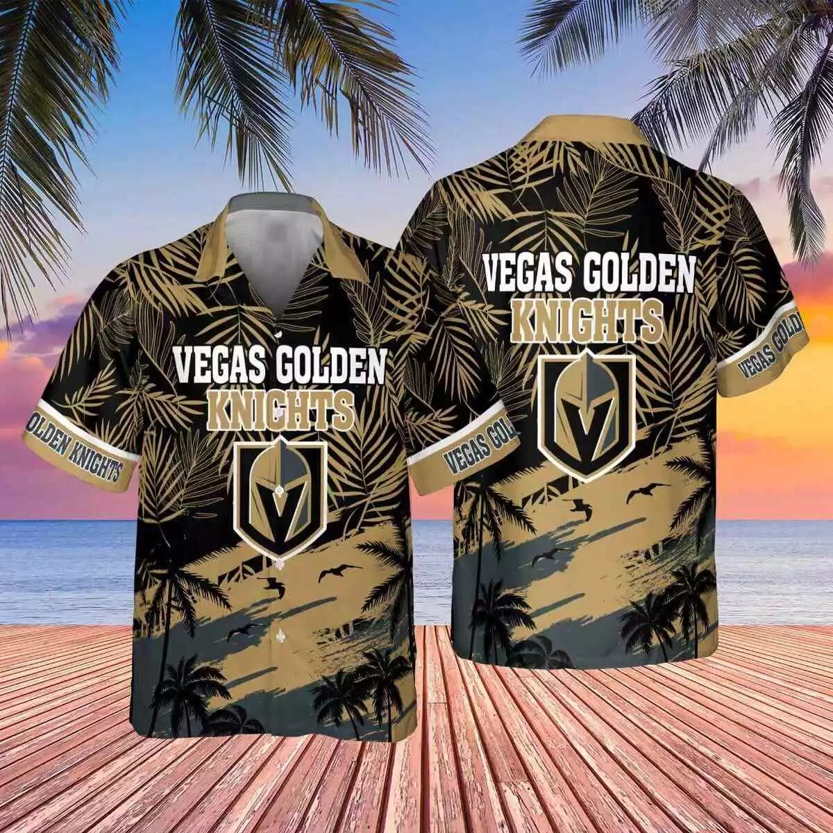 vegas golden knights sunset paradise hawaiian shirt kfkgk