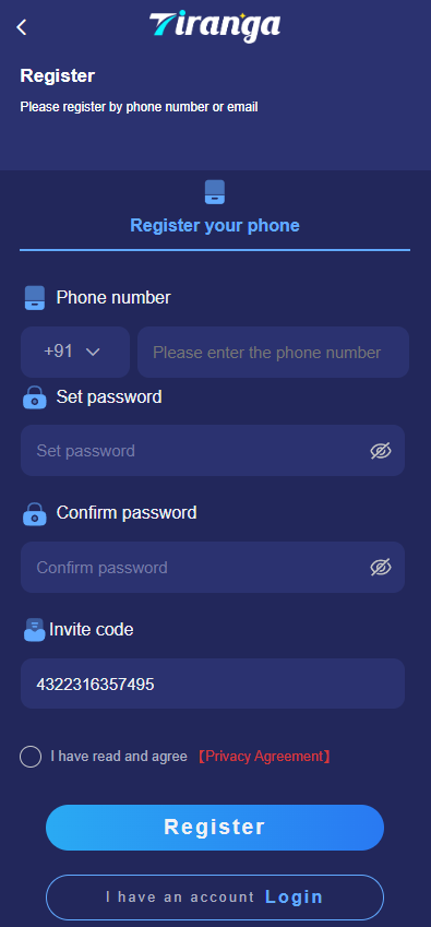 tiranga registration